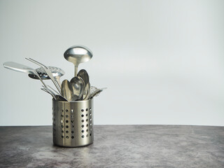 Cutlery holder, stainless steel on table