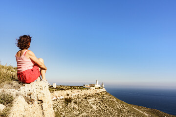 Tourist enjoy coast view, Cabo de Gata, Spain