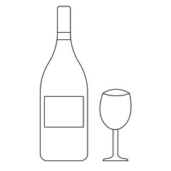 Linear icon festive wine bottle and glass. Holiday icon. Trendy flat design.