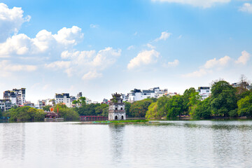 Fototapeta na wymiar Amazing view in Hoan Kiem Lake ( Swork Lake) in Hanoi, Capital of Vietnam
