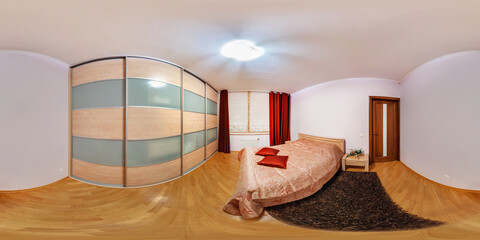 full seamless hdri panorama 360 angle in bedroom in studio apartments in equirectangular spherical projection.VR content