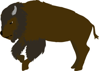 可愛い手書きのアメリカバイソンのイラスト