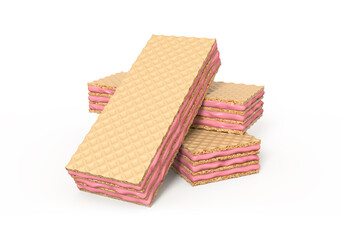 Strawberry wafer flavor 3d illustration.