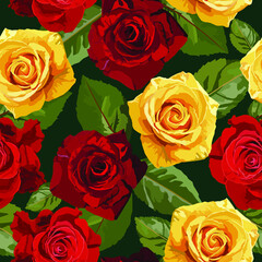 vector seamless pattern with yellow and red roses