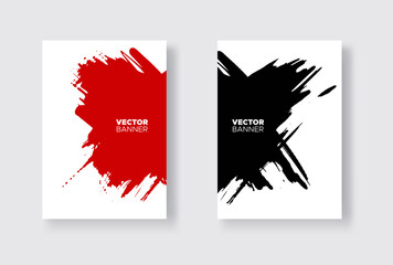 Black and red abstract design set. Ink paint on brochure, Monochrome element isolated on white.