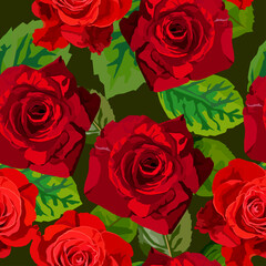 Seamless pattern with red roses