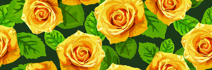 Seamless vector pattern with yellow roses