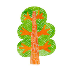 Watercolor illustration tree isolated on white background.
