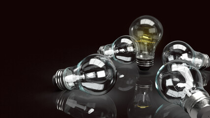 light bulb in the dark for idea or business content 3d rendering.
