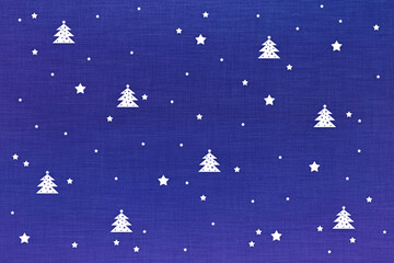 Fototapeta na wymiar Blue Christmas background with white painted Christmas trees and stars. New year's invitation, greeting card, booklet