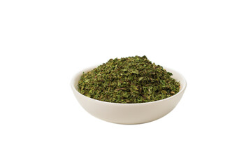 Dry mint in a bowl isolated.