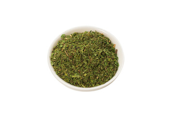 Dry mint in a bowl isolated.