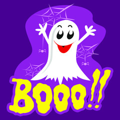 cute ghost with purple background in halloween party