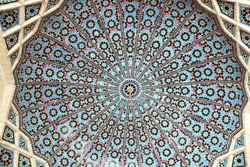 Mosaic dome in Nasir al-Mulk mosque (Pink mosque), Shiraz, Iran