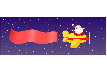 Christmas card, poster, banner with cute Santa Claus on airplane
