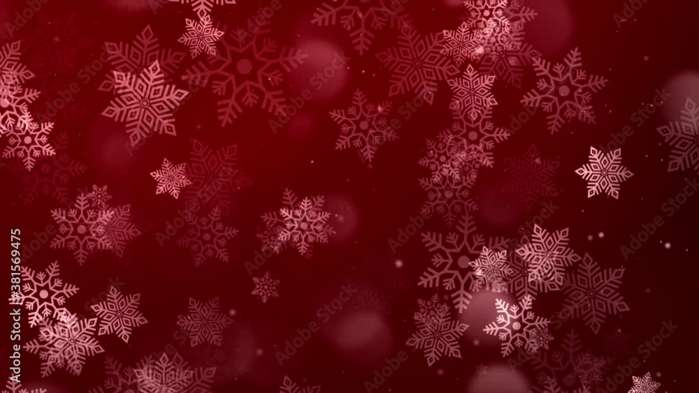 Poster moving red glitter light particles defocused light snowflakes loopable bokeh background. snowfall, s