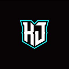 K J initial letter design with modern shield style