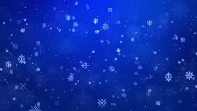 snowfall Blue loop background for christmas and new year greeting cards, and invitations, and winter holiday season. glittering particles snowflake falling dust and shine lights. Celebration Greetings