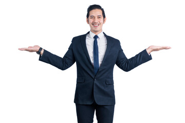 Asian businessman showing empty hand