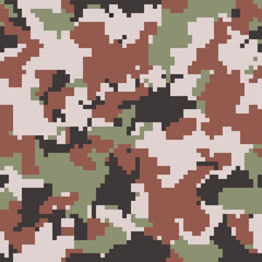 Seamless digital camouflage pattern. Green, brown forest soldier camo. Military camouflage texture. Vector fabric textile print designs. 
