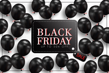 Black Friday Sale of posters or flyers design with balloons. and use it as a festival background or online shopping invitation.
