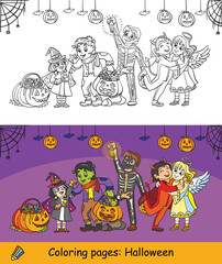 Vector cartoon halloween illustration and colored example