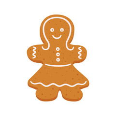Christmas gingerbread cookies in the shape of a girl. Gingerbread woman. Isolated vector objects on white background