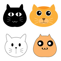 Cartoon Cat Head Set with white color background vector illustration