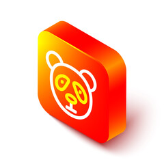 Isometric line Cute panda face icon isolated on white background. Animal symbol. Orange square button. Vector. © Vadim