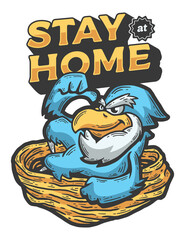 Stay At Home Cartoon Bird Illustration