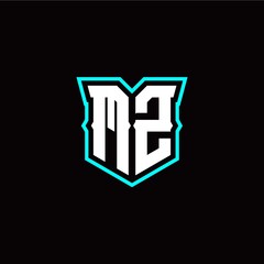 M Z initial letter design with modern shield style
