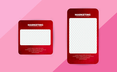 New Set of Editable minimal square banner template. Black and red background color with stripe line shape. Suitable for social media post and web/internet ads. Vector illustration with photo college.