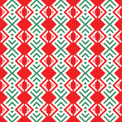 Vector seamless pattern texture background with geometric shapes, colored in red, green, white colors.