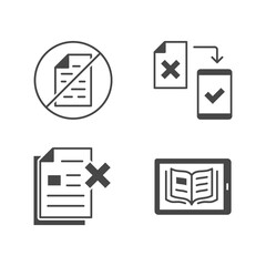 Paperless flat glyph icons. Vector illustration included icon as less paperwork, digital office, bureaucracy silhouette pictogram of electronic document management