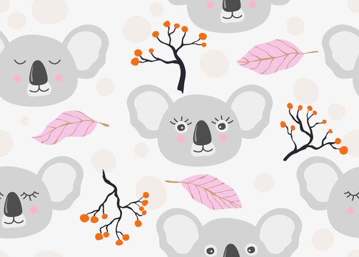 Vector seamless pattern with cute koala.