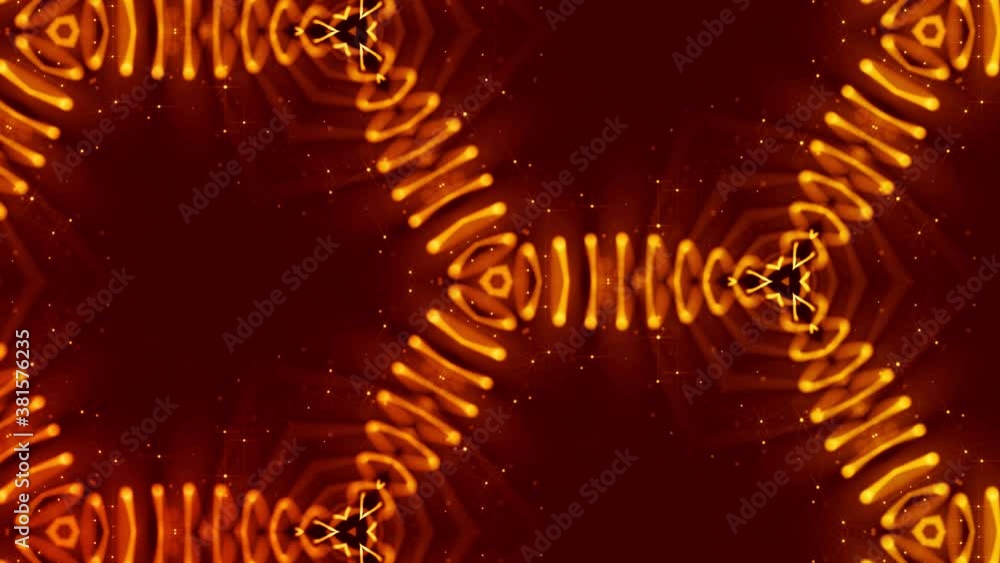 Poster 3d 4k particles kaleidoscopic abstract background. smooth looped animation of sci-fi theme. gold lux