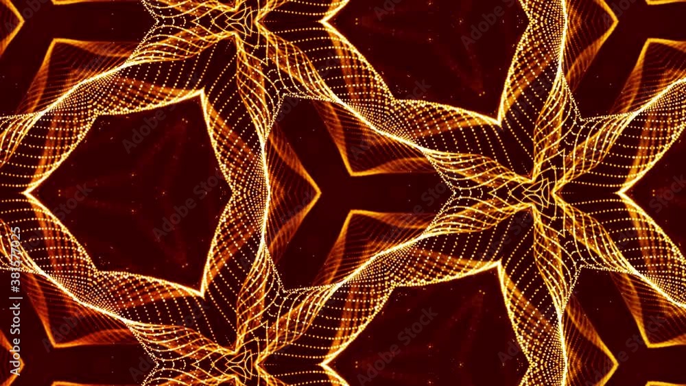 Poster abstraction of microworld of nanotechnology. 4k looped sci-fi 3d background with glow gold particles