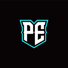 Obraz premium P E initial letter design with modern shield style