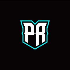 P R initial letter design with modern shield style