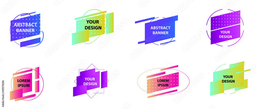 Poster set of modern abstract vector banners. multicolor flat geometric shapes. geometric gradient figures,