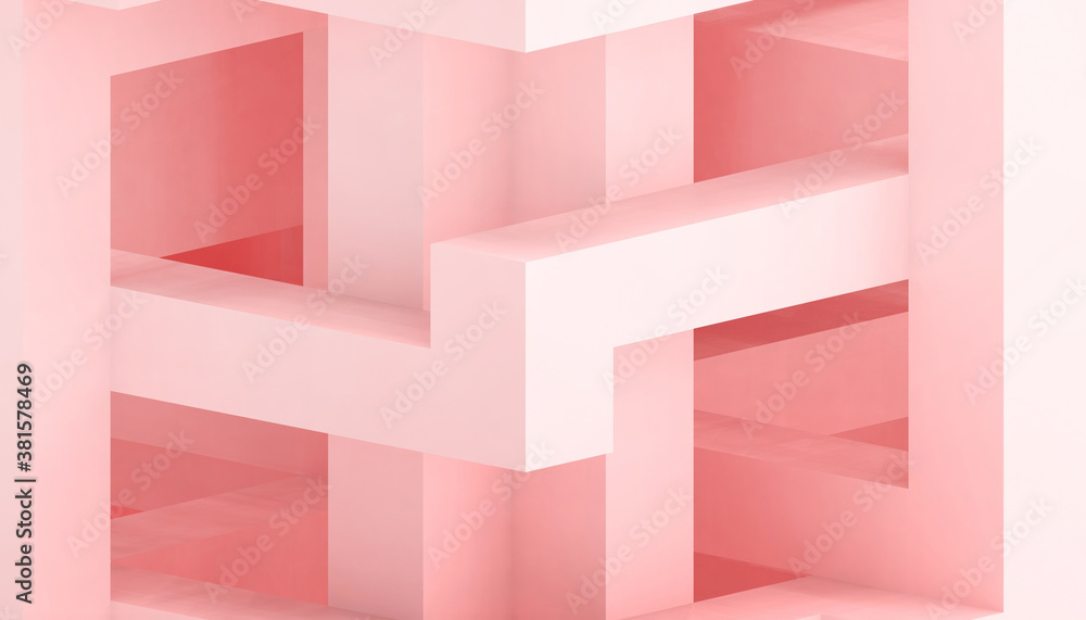 Poster  Abstract background  geometric shape Cube - box Concept on Red - pink paper art style background  - 3d rendering