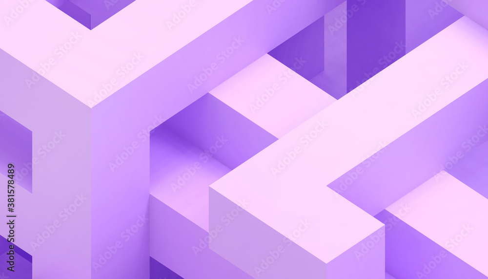Poster abstract background geometric shape cube - box concept on purple background paper art style - 3d ren