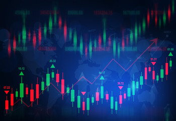 Technical price candlestick chart graph and indicator stock online trading. Forex investment business ilustration