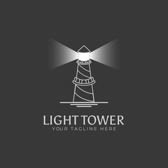 Lighthouse logo. outline style logo of lighthouse with light. Flat vector logo design