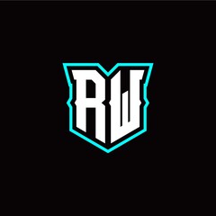 R W initial letter design with modern shield style