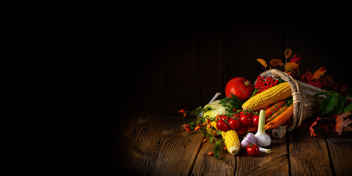 The beautiful autumnal cornucopia with vegetables