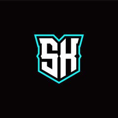 S K initial letter design with modern shield style