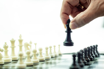 Business strategy, Chess board game management to victory.