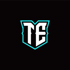 T E initial letter design with modern shield style