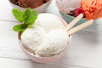 Berry, vanilla and chocolate ice cream